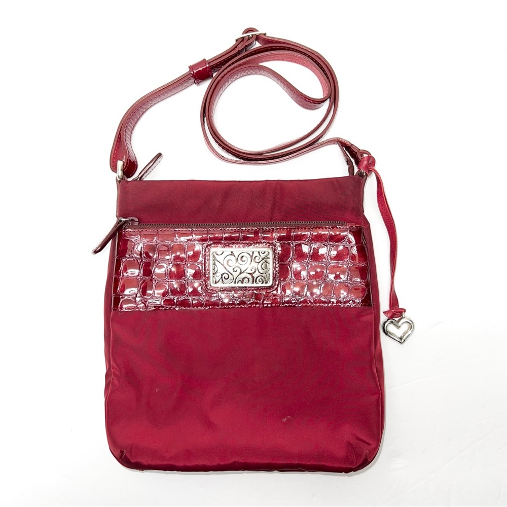Brighton Nylon Crossbody Bag Deep Red Croc Textured Zip Up Travel Purse Small